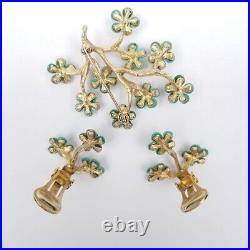 SWOBODA Set Brooch Earrings Genuine Pearl Turquoise Howlite Flower Tree Pin Gold