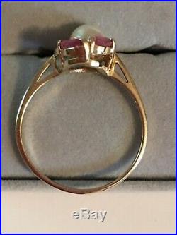 Saltwater Pearl And Ruby Ring Set In Solid 14k Gold