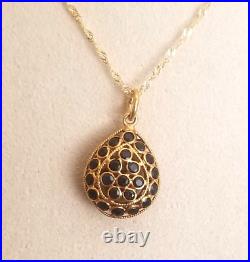 Sapphire Bezel Set Reversible Pendant Necklace 18K Solid Yellow Gold Italy
