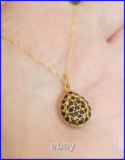 Sapphire Bezel Set Reversible Pendant Necklace 18K Solid Yellow Gold Italy