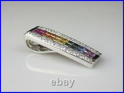 Sapphire Diamond Pendant 14K White Gold Invisible Set Rainbow 1.82ctw Jewelry