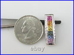 Sapphire Diamond Pendant 14K White Gold Invisible Set Rainbow 1.82ctw Jewelry