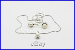 Schmuckset Halskette/Collier & 2 Ohrringe Damen 18k Weißgold mit Perlen
