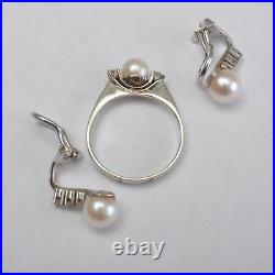 Schmuckset Ring und Ohrclips, Perlen mit Diamanten, 14 Karat Weißgold Brillanten