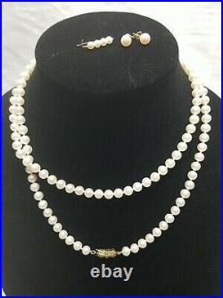 Sea Magic Mikimoto cultured 36 Pearl Necklace Brooch & Earrings set with14kt gold