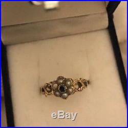 Secret Ring Georgian Mourning Locket Ring, Set In Gold, Sapphire & Pearl. Super