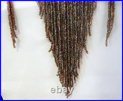 Seed Bead Collar Necklace & Matching Earrings Iridescent Amber & Gold Color Set