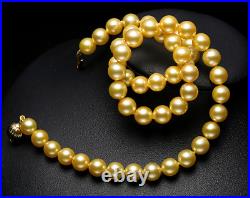 Set 10-13mm Natural South Sea Gold Round Pearl Necklace 17 Match Bracelet 7.5