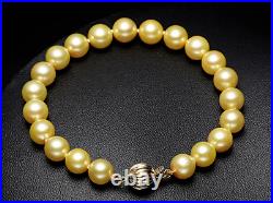 Set 10-13mm Natural South Sea Gold Round Pearl Necklace 17 Match Bracelet 7.5
