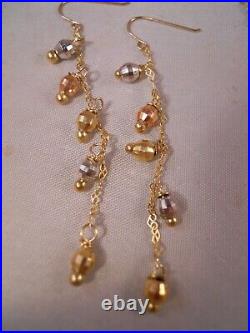 Set 10k Yellow Gold Rose White Gold Lariat Heart Bead Ball Necklace & Earrings
