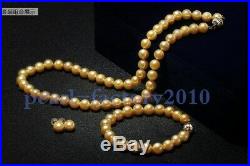 Set 18 AAA 10-11 MM SOUTH SEA NATURAL gold PEARL NECKLACE Bracelet earring 14K