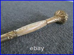 Set(2) Antique Parasol Umbrella Handle Gold Ball Abalone Wood Mother Of Pearl