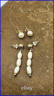 Set 2ps 14K Yellow Gold Pearl Earrings 2.2 gr