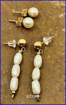 Set 2ps 14K Yellow Gold Pearl Earrings 2.2 gr