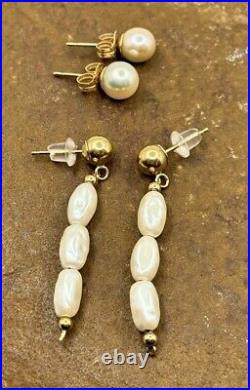 Set 2ps 14K Yellow Gold Pearl Earrings 2.2 gr