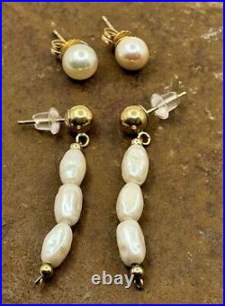 Set 2ps 14K Yellow Gold Pearl Earrings 2.2 gr