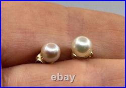 Set 2ps 14K Yellow Gold Pearl Earrings 2.2 gr