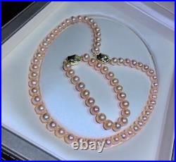Set 8-9mm south sea gold pink pearl necklace18 inch &bracelet 7.5-8 inch