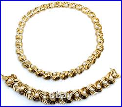 Set CROWN TRIFARI Faux Pearl Rhinestone Gold Tone Necklace & Bracelet w Chain