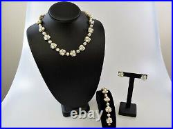 Set Necklace Earring & Bracelet Button Pearl & Diamond 5.55 CTW 14K Yellow Gold