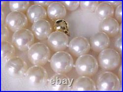 Set Of 10.5mm Genuine White Pearl Necklace & Earrings Solid 14k Yellow Gold