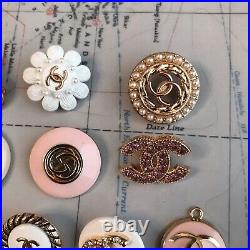 Set Of 10 Chanel Gucci Gold/Pink/White Button Zipper Pull Metal Pearl Rhinst