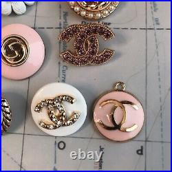 Set Of 10 Chanel Gucci Gold/Pink/White Button Zipper Pull Metal Pearl Rhinst