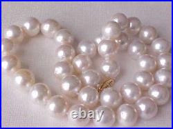 Set Of 11.5mm Genuine White Pearl Necklace & Earrings Solid 14k Yellow Gold