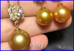 Set Of 12-13mm Natural South Sea Genuine Gold Round Pearl Earring Pendant Ring
