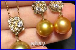 Set Of 12-13mm Natural South Sea Genuine Gold Round Pearl Earring Pendant Ring