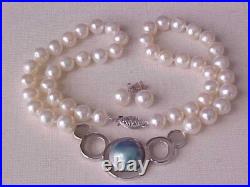 Set Of 13.5mm Mabe Pearl / 7.5mm White Pearl Necklace & Earrings 14k White Gold