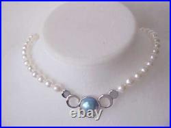 Set Of 13.5mm Mabe Pearl / 7.5mm White Pearl Necklace & Earrings 14k White Gold