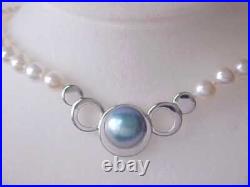 Set Of 13.5mm Mabe Pearl / 7.5mm White Pearl Necklace & Earrings 14k White Gold