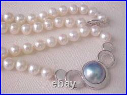 Set Of 13.5mm Mabe Pearl / 7.5mm White Pearl Necklace & Earrings 14k White Gold