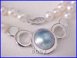 Set Of 13.5mm Mabe Pearl / 7.5mm White Pearl Necklace & Earrings 14k White Gold
