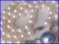 Set Of 13.5mm Mabe Pearl / 7.5mm White Pearl Necklace & Earrings 14k White Gold
