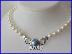 Set Of 13.5mm Mabe Pearl / 7.5mm White Pearl Necklace & Earrings 14k White Gold