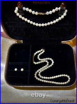 Set Of 14k Gold 3 Pieces Genuine Pearl Necklace Bracelet Earrings + Pandora Box