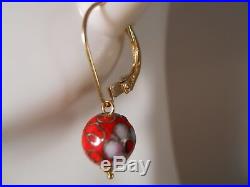 Set Of 6 14k Yellow Gold Cloisonne Changeable Flower Enamel Bead Ball Earrings