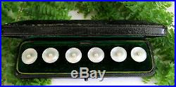 Set Of 6 Antique 9k Gold Genuine Pearl Buttons Presentation Box Kings Jewelers