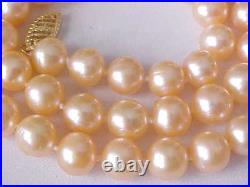 Set Of 8.5mm Aaa Genuine Peach Pearl, Bracelet & Earring Solid 14k Y. Gold