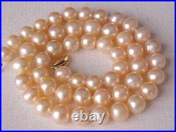 Set Of 8.5mm Aaa Pinkpeach Pearl Necklace & Stud Earrings 14k Yellow Gold