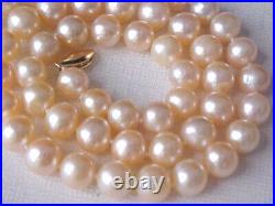 Set Of 8.5mm Aaa Pinkpeach Pearl Necklace & Stud Earrings 14k Yellow Gold