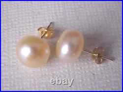 Set Of 8.5mm Aaa Pinkpeach Pearl Necklace & Stud Earrings 14k Yellow Gold