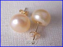 Set Of 8.5mm Aaa Pinkpeach Pearl Necklace & Stud Earrings 14k Yellow Gold