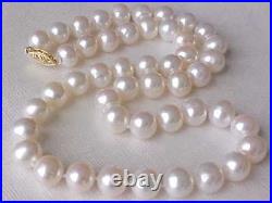 Set Of 9.5mm Aaa Genuine White Pearl Necklace & Earrings Solid 14k Yellow Gold
