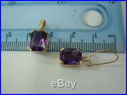 Set Of Matching Pendant And Drop Earrings 9ct Yellow Gold Amethysts
