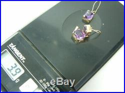 Set Of Matching Pendant And Drop Earrings 9ct Yellow Gold Amethysts