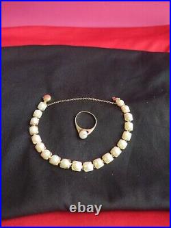 Set Of Ring & Bracelet 14k Yellow Gold And Pearl