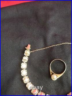 Set Of Ring & Bracelet 14k Yellow Gold And Pearl